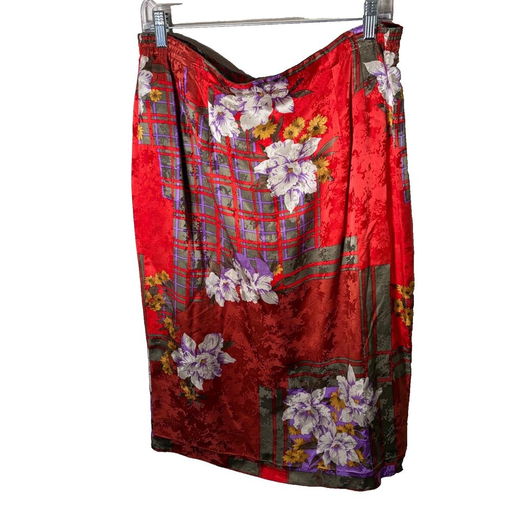 Anne Crimmins Skirt Women's 16 Printed 100% Silk Knee Length Floral Lined